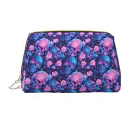 VOSERY Trousse de maquillage, trousse de toilette de voyage pour femme, grande capacité, trousse de maquillage bleue, tête de mort rose, trousse de maquillage mignonne, trousse de maquillage en cuir
