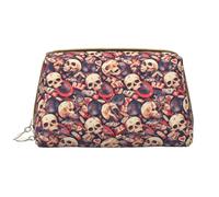 VOSERY Trousse de maquillage, trousse de toilette de voyage pour femme, grande capacité, trousse de maquillage, trousse de maquillage en cuir imperméable avec tête de mort, pochette de maquillage