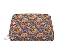 VOSERY Trousse de maquillage, trousse de toilette de voyage pour femme, grande capacité, trousse de maquillage colorée, motif tête de mort, marguerite, jolie trousse de maquillage en cuir imperméable