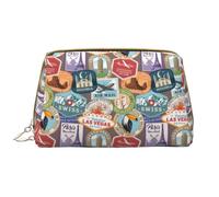 VOSERY Trousse de maquillage, trousse de toilette de voyage pour femme, grande capacité, trousse de maquillage à motif timbre du monde, jolie pochette de maquillage, trousse de maquillage en cuir