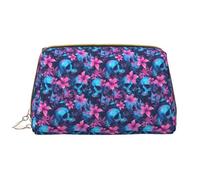 VOSERY Trousse de maquillage, trousse de toilette de voyage pour femme, grande capacité, trousse de maquillage bleue, tête de mort, fleur rose, trousse de maquillage mignonne, trousse de maquillage en