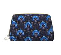 VOSERY Trousse de maquillage, trousse de toilette de voyage pour femme, grande capacité, trousse de maquillage en cuir imperméable, motif tête de mort, fleur bleue cool