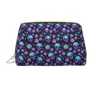 VOSERY Trousse de maquillage, trousse de toilette de voyage pour femme, grande capacité, trousse de maquillage violette, motif tête de mort, jolie trousse de maquillage en cuir imperméable