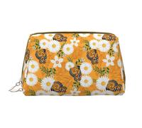 VOSERY Trousse de maquillage, trousse de toilette de voyage pour femme, grande capacité, trousse de maquillage blanche à motif floral et papillons, jolie trousse de maquillage en cuir imperméable