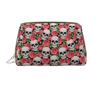 VOSERY Trousse de maquillage, trousse de toilette de voyage pour femme, grande capacité, trousse de maquillage motif tête de mort et roses, jolie trousse de maquillage en cuir imperméable