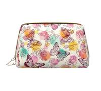 VOSERY Trousse de maquillage, trousse de toilette de voyage pour femme, grande capacité, trousse de maquillage motif papillons et roses, jolie pochette de maquillage, trousse de maquillage en cuir