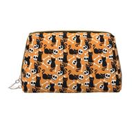 VOSERY Trousse de maquillage, trousse de toilette de voyage pour femme, grande capacité, trousse de maquillage de dessin animé, chat noir et tête de mort, trousse de maquillage mignonne en cuir