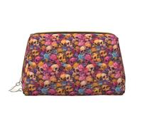 VOSERY Trousse de maquillage, trousse de toilette de voyage pour femme, grande capacité, trousse de maquillage, trousse de maquillage en cuir imperméable avec motif tête de mort, marguerite bleue