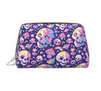 VOSERY Trousse de maquillage, trousse de toilette de voyage pour femme, grande capacité, trousse de maquillage en cuir imperméable, motif tête de mort, champignon coloré