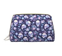 VOSERY Trousse de maquillage, trousse de toilette de voyage pour femme, grande capacité, trousse de maquillage, motif tête de mort, fleur blanche et bleue, jolie trousse de maquillage en cuir