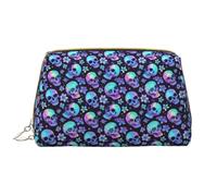 VOSERY Trousse de maquillage, trousse de toilette de voyage pour femme, grande capacité, trousse de maquillage, trousse de maquillage en cuir imperméable avec motif tête de mort, fleur et teinture par