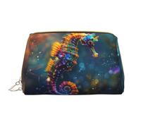 VOSERY Trousse de maquillage, trousse de toilette de voyage pour femme, hippocampe fluo, sac de maquillage sous-marin, grande capacité, trousse de maquillage mignonne, étui de maquillage en cuir