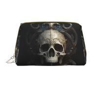 VOSERY Trousse de maquillage, trousse de toilette de voyage pour femme, trousse de maquillage à motif tête de mort doré, grande capacité, trousse de maquillage mignonne, trousse de maquillage en cuir