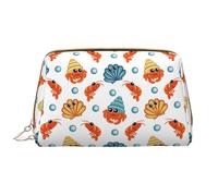VOSERY Trousse de maquillage, trousse de toilette de voyage pour femme, trousse de maquillage de voyage pour femme, trousse de maquillage en cuir imperméable, motif crabe, crevettes, sac de maquillage