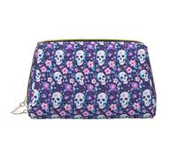 VOSERY Trousse de maquillage, trousse de toilette de voyage pour femme, trousse de maquillage en cuir imperméable, motif tête de mort, rose et violet, grande capacité, trousse de maquillage mignonne