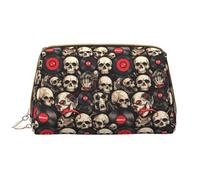 VOSERY Trousse de maquillage, trousse de toilette de voyage pour femme, trousse de maquillage en cuir imperméable avec tête de mort, grande capacité, jolie pochette de maquillage