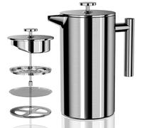 VOSFEEL Cafetière à Piston 1000ML, French Press avec Triple Tiltre, 3 en 1 INOX Français Cafe, Avec Isolation Thermique, Passe au Lave-vaisselle