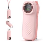 VOSFEEL Ventilateur de Poche Rechargeable 100 Vitesses, Autonomie Max 16H, Compact avec Lampe Torche, Charge Type-C Rapide 3H, Pliable pour Bureau Voyage Camping - Cadeau Fille Enfant, Rose