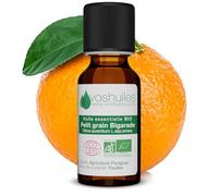 VOSHUILES - Huile Essentielle Bio de Petit Grain Bigarade 10ml - 100% Pure et Naturelle - Certifiée Ecocert en Agriculture Biologique - Qualité Alimentaire - Bouchon Compte - Goutte