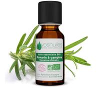 VOSHUILES - Huile Essentielle BIO Romarin à Camphre 20ml - Pure et Naturelle- Aromathérapie- Diffusion- Massage- Relaxation- Qualité Supérieure- Vegan- Sans Additifs