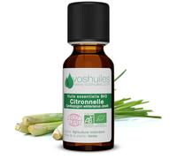 Voshuiles - Huile Essentielle Citronnelle Bio 10ml - Parfum Citronné d'Agrumes - Largement Utilisée et Appréciée - Huiles Essentielles de Qualité - 100% Pure et Naturelle - HEBBD et Certifiée ECOCERT