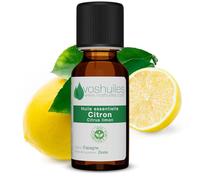 VOSHUILES - Huile Essentielle de Citron - Parfum Frais, Fruité et Vitalisant - 100% Pure, Naturelle et Chémotypée - HEBBD - Pression à Froid du Zeste - 20ml