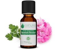 VOSHUILES - Huile Essentielle de Géranium Bourbon - 20ml - 100% Pure et Naturelle - Pelargonium Graveolens - Cosmétique et Parfumerie - Parfum Intense Mentholé