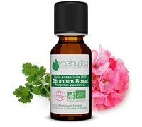 Voshuiles - Huile Essentielle Géranium Rosat Bio 10ml - Parfum Frais Fleuri - Nombreuses Vertus et Applications - Huiles Essentielles de Qualité - 100% Pure et Naturelle - HEBBD et Certifiée ECOCERT