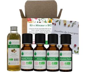 VOSHUILES - Huiles Essentielles Kit Minceur Citron Cyprès Menthe Poivrée Géranium Rosat Macadamia 100% Pure Naturelle BIO Massage 4x5ml 1x50ml HEBBD Ecocert