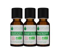 VOSHUILES - Kit Diffusion Senteurs de Noël BIO - 3x10ml - Huiles Essentielles Orange Douce Sapin Baumier et Cannelle - Ambiance Fête Gourmande et Chaleureuse