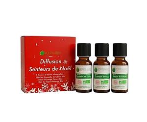 VOSHUILES - Kit Diffusion Senteurs de Noël BIO - 3x10ml - Huiles Essentielles Orange Douce Sapin Baumier et Cannelle - Ambiance Fête Gourmande et Chaleureuse