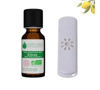VOSHUILES - Kit Mon Petit Cadeau Télétravail - Mini Diffuseur USB Nomade, Huile Essentielle de Citron 10 ml et Pochon en Coton - Ambiance de Bureau Fraîche