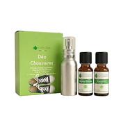 VOSHUILES - Mon Petit Kit Déo Chaussures - 2 Huiles Essentielles Bio - 100% Pure et Naturelle - HEBBD, Ecocert - Menthe Poivrée, Palmarosa - 2x10ml - Vaporisateur 50ml Inclus