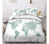 VOSILE Parure de Lit 220x240 Carte du Monde, Housse de Couette Abstrait Mappemonde 2 Personnes avec Fermeture Éclair, 2 Taies d'oreiller 65x65 cm, 100% Microfibre