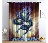 VOSILE Rideau Occultant Dragon Oriental Japonais Chinois - Lot de 2 Rideaux Thermiques à Oeillets avec Motif, Rideau Fenetre Imprimé pour Salon Chambre, 140x245 cm (L x H)