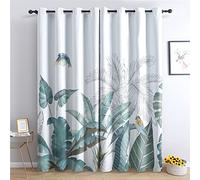 VOSILE Rideau Occultant Feuilles Colibri - Lot de 2 Rideaux Thermiques à Oeillets avec Motif, Rideau Fenetre Imprimé pour Salon Chambre, 140x245 cm (L x H)