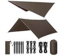VOSOIR Bâche Anti-Pluie, 3x4M Camping Bâche Rain Tarp, Toile de Tente Imperméable Anti-UV, Léger Portable, avec 15 Oeillets +Clou en Aluminium+Corde à Vent, Randonnée, Hamac, Extérieur(Brun Foncé)