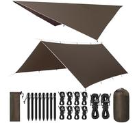 VOSOIR Bâche Anti-Pluie, 3x5M Camping Bâche Rain Tarp, Toile de Tente Imperméable Anti-UV, Léger Portable, avec 15 Oeillets +Clou en Aluminium+Corde à Vent, Randonnée, Hamac, Extérieur(Brun Foncé)