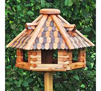 VOSS.garden Grande maison d'oiseaux Feuilles d'automne, bois imprégné, plaque d'alimentation de 50 cm de diamètre, avec perchoirs , station d'alimentation pour oiseaux, livrée sans support