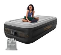 VOSSER Matelas gonflable double avec pompe intégrée, matelas gonflable de 45,7 cm, auto-gonflage/dégonflage en 2 minutes, matelas gonflable plus épais anti-fuite, lit gonflable avec dessus floqué avec