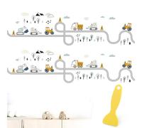 VOSSOT 2 Feuilles Stickers Muraux Voiture, Transport Autocollant Mural Véhicules de Construction, Stickers Tracteur, Pelleteuse, Decalcomanie Mural Amovibles pour Chambres Fenêtres Crèches