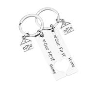 VOSSOT Accueil pendentif porte-clés 2 pièces Notre première maison porte-clés cadeau Housewarming Maison nouvelle décoration maison bijoux anneaux clés pour le nouveau propriétaire de maison épouse