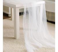 VOSSOT Chemin de Table Perles 310×80cm, Tulle Blanc Élégant pour Mariage Romantique, Nappe en Gaze Blanche avec Perles pour Table Longue, Arche, Chaise, Rideau - Réutilisable et pour Fête et Cérémonie
