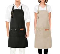 VOSSOT Ensemble de 2 tabliers de cuisine homme pour femmes et hommes, avec poches, tablier de cuisine homme, noir et kaki, tablier de cuisine lavable, café, cuisine, barbecue et loisirs créatifs