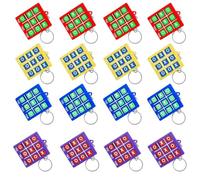 VOSSOT Lot de 16 porte-clés Tic Tac Toe pour enfants, porte-clés, fête, petit cadeau, sac à dos, trousseau de clés en plastique (rouge, bleu, jaune, violet)