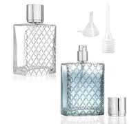 VOSSOT Lot de 2 atomiseurs de parfum rechargeables de 100 ml, flacon pulvérisateur portable en verre pour femme et homme, flacon de parfum avec pipettes, entonnoir pour