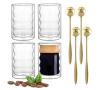 VOSSOT Lot de 4 verres à latte macchiato à double paroi de 350 ml - Verres isothermes à double paroi avec 4 cuillères roses - Verres à café, à thé, cappuccino, café à expresso
