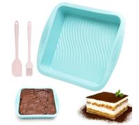 VOSSOT Moule à brownie - En silicone - Rectangulaire - 20 × 20 × 5 cm - Moule à pain - Moule en silicone pour la cuisson des brownies tiramisu - Avec brosse et grattoir