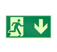 VOSSOT Panneau Sortie de Secours Photoluminescent 15x30cm, Plaque de Issue der Secours, Autocollant Bloc Secours Flèche Bas, Signalisation de Sécurité pour Bâtiments, Bureaux, Écoles, Hôpitaux