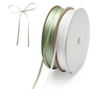 VOSSOT Ruban de satin vert et blanc - 91 m - 3 mm - Pour bricolage - Ruban décoratif - Double face - Vert vieilli